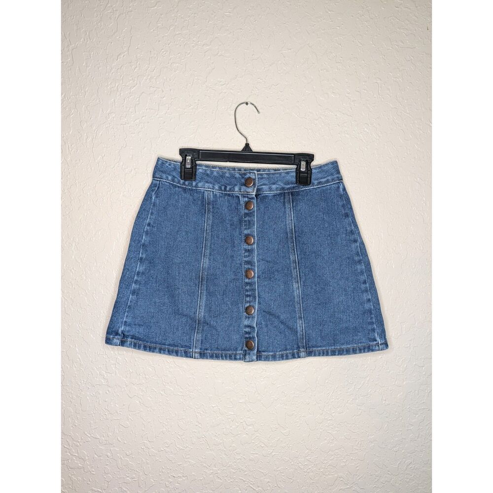 Brandy Melville Denim Mini Skirt Snap Front Button 100% Cotton Size 26 Small